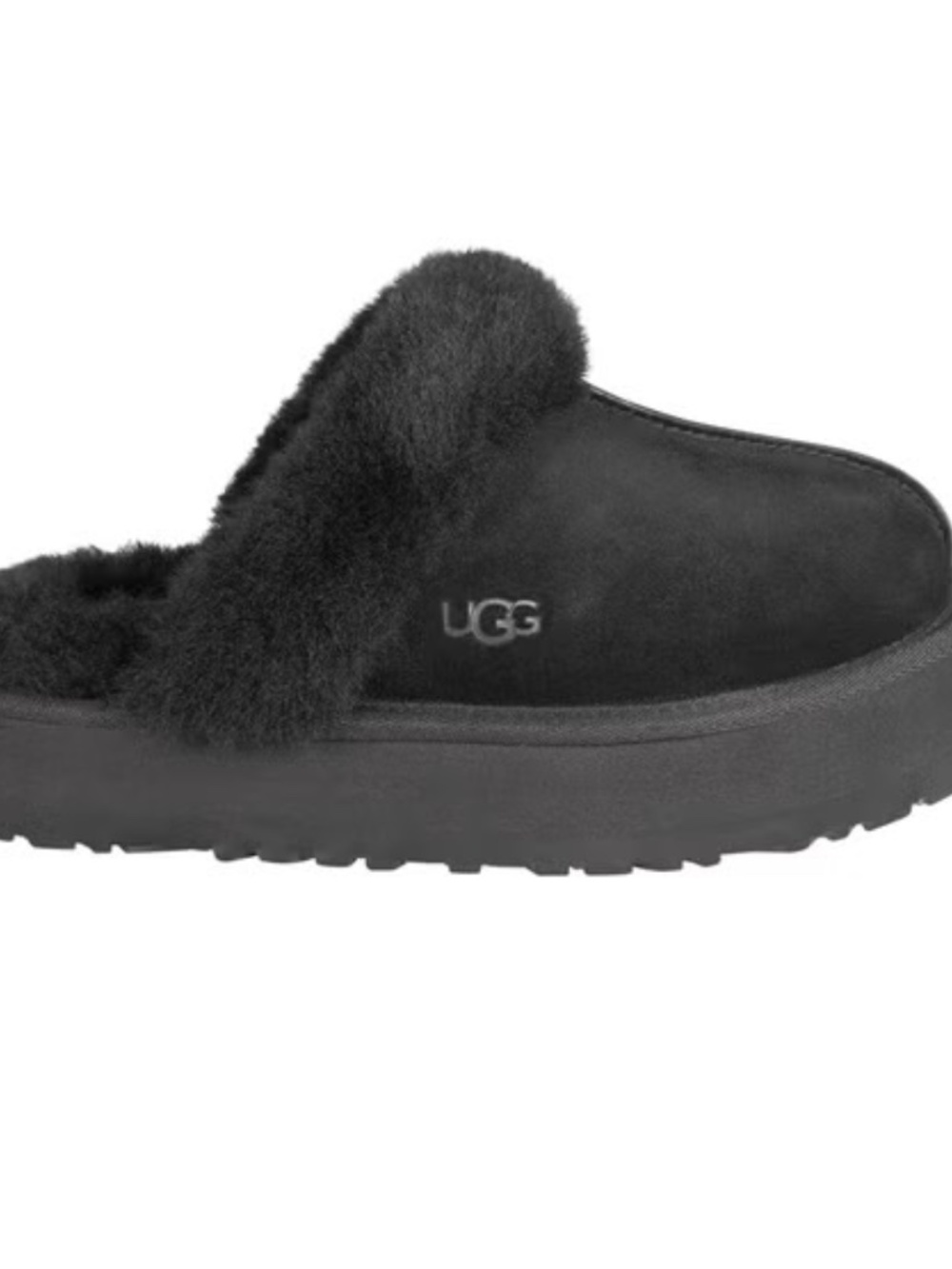New UGG Women's Disquette Slipper Black Slip On Size 6 Platform Fur Slipper - Picture 10 of 14